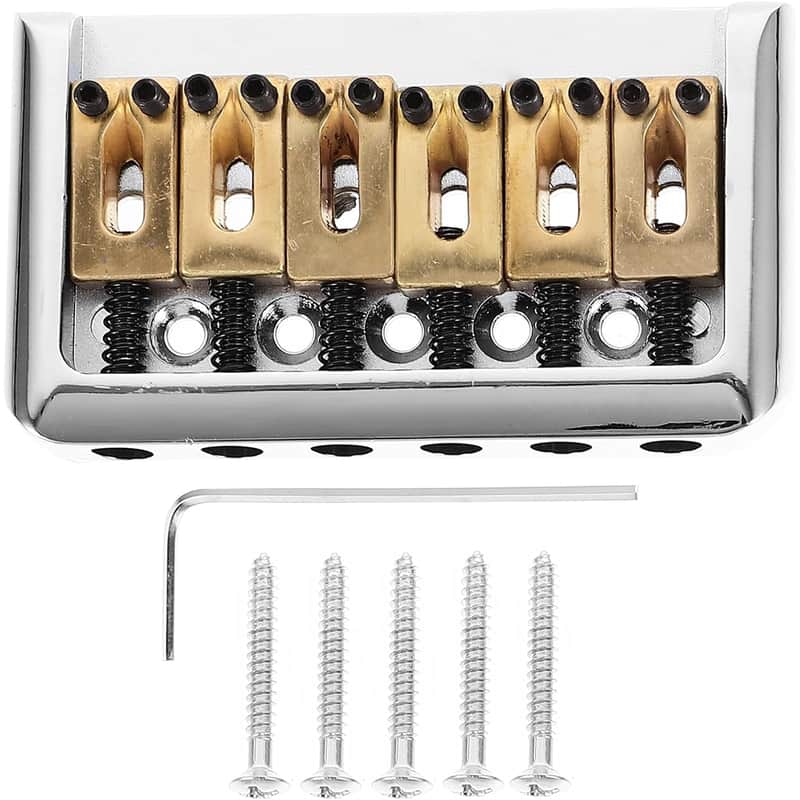Brand New 6 String Hard-tail Fixed Bridge Set with Wrench and Screws for Electric Guitar Replacement Parts guitar bridge, bridge(Golden) image 1