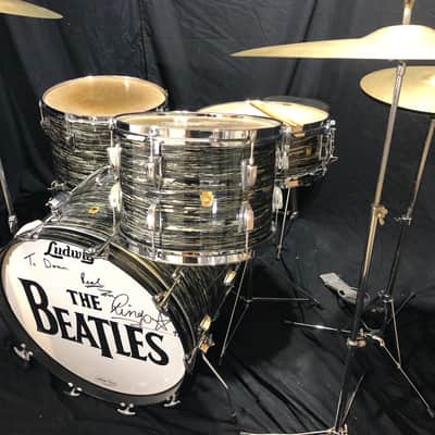 1963 Original Ludwig Black Oyster Pearl Drum Set, Signed Ringo-Beatle Spec Snare! Stage Played Sticks! Complete! Best Ringo Set Ever? image 10