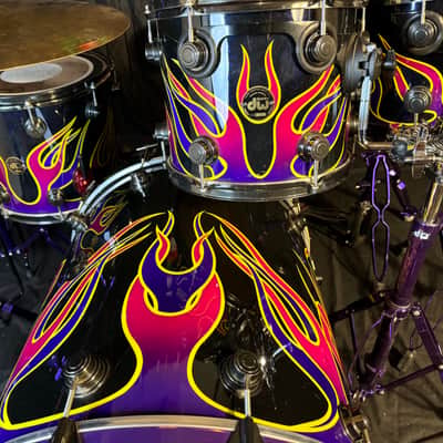 Rikki Rockett's POISON, 1991 Native Tongue Tour DW 5-Piece Drum Set, Purple Sparkle Flame image 7