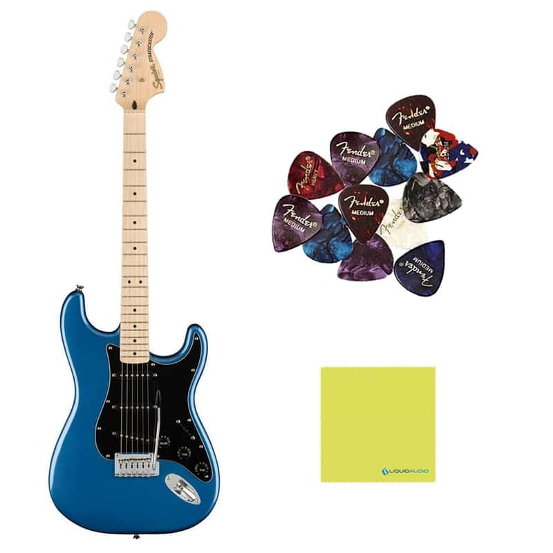 Squier Affinity Series™ Stratocaster®, Maple Fingerboard, Lake Placid Blue - 0378003502 Bundle w/ 12-Pack Guitar Pick and Liquid Audio Polishing Cloth image 1