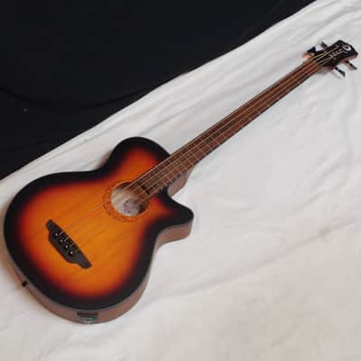 LUNA Tribal 34" long scale 4-string acoustic electric BASS guitar NEW w/ Gig Bag image 2