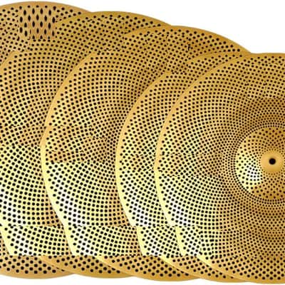 Low-volume cymbal set Gold and silver muffled cymbals 14-inch hi-hat + 16-inch crash + 18-inch crash + 20-inch ride Practice silent drum cymbal set (golden) image 1