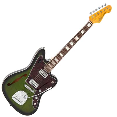 Vintage REVO Series 'Surfmaster Thinline' Twin Electric Guitar ~ Greenburst image 2