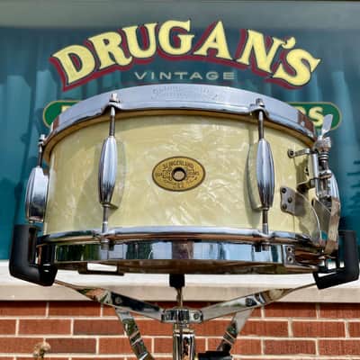 1950s Slingerland No. 143 Krupa Model Radio King Snare Drum White Marine Pearl 5.5x14 image 8