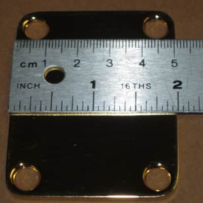 very lightly relic'd genuine Fender Gold Four Bolt Neck Plate (gold plated steel) +screws p/n 0991447200 (blank, NO Micro-Tilt Adjustment) from 2002-2003 SRV Artist Ser Strat (NO guitar) but can be used on dif year guitar / bass] Screws: # 8, 1&1/4" L image 3