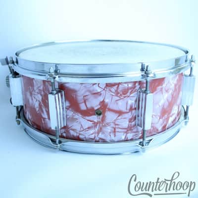 Pearl 14x5.5 Snare Drum Rose Diamond Wrap 8Lug Mahogany Vintage 60s Japan Chrome image 5