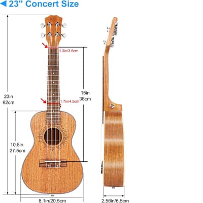 Ukulele Concert Mahogany Bundle 23 inch Ukelele for Beginners Adults Professional Four String Wooden Hawaiian Starter Uke Kit image 2