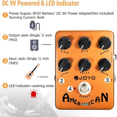 JOYO JF-14 American Sound Amp Simulator Pedal of Fd 57 Deluxe Amplifier from Clean to Overdrive Sound for Electric Guitar Effect - Bypass image 2