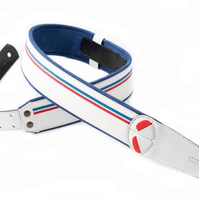 RightOn! Mojo Race‑60 White Vegan Guitar Strap – Clean Racing Stripe Style image 2