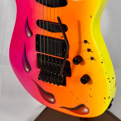Zion Radicaster Super Strat Custom 1980’s - Pink / Red Neon Dancing Blood image 5