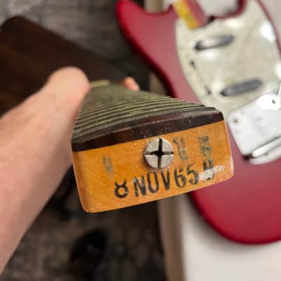 1965 Fender Mustang Guitar with Rosewood Fretboard - Dakota Red image 10