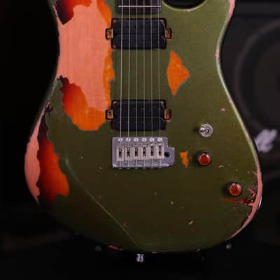 Dhatarattha HH Strat-Style Electric Guitar – Olive Green over Sunburst Heavy Relic Nitro image 3