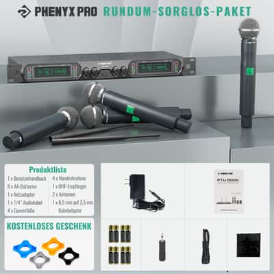Phenyx Pro Wireless Microphone System, 4-Channel UHF Cordless Mic Set With Four Handheld Mics, All Metal Build, Fixed Frequency, Events (PTU-5000A) image 6