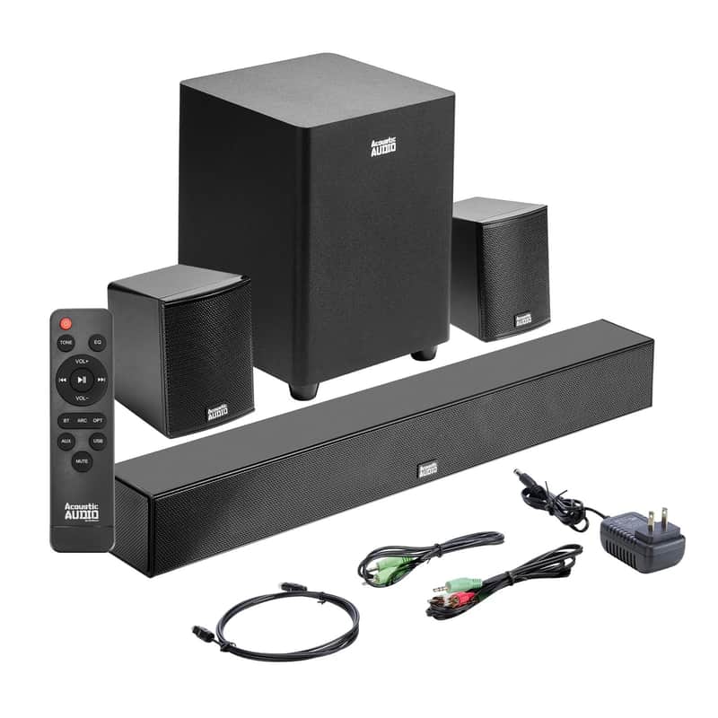 Acoustic Audio 5.1 Bluetooth Studio Sound System – Soundbar + Subwoofer + Satellites image 1