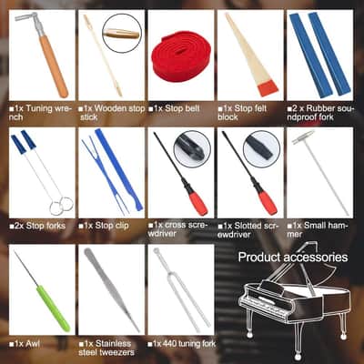 Piano Tuning Kit, Professional 16 pcs Piano Tuner Tools Including Tune Hammer Lever Felt, Mutes, Fork,Tuning Wrench,Temperament Strip,Piano Repairing Accessories image 3