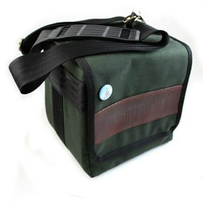 Mukatsuku Records Are Our Friends Cordura 7 Inch 45 Record Bag (dark green with embossed vintage brown leather patch, holds up to 80 x 7'' singles) (Juno Exclusive) image 1