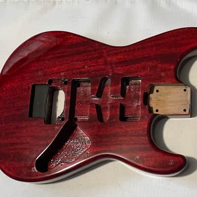 Made in USA KNE Charvel Pro Mod So Cal Style Red Stain Mahogany Guitar Body Floyd Ready Truss Wheel Cutout image 2