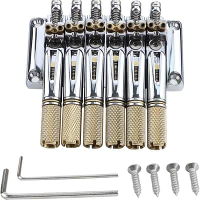 10.5mm Headless Electric Guitar Bridge Chrome Headless Bass Guitar Bridge Brass Saddles Zinc Alloy Plate Electric Guitar Bridge 6 String Headless Guitar Bridge Fixed image 1