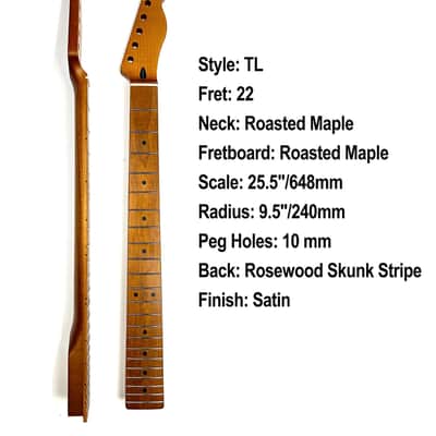 Telecaster Tele Style Roasted Maple Neck, Rosewood Stripe 22 Frets image 6