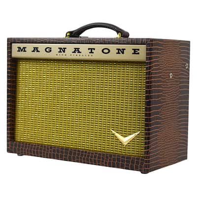 New Magnatone Starlite Reverb 1X8 Combo Amp w/TRG Exclusive Brown French Alligator Wrap & Gold Stripe Grillcloth #7760 image 3