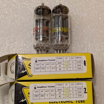 12BH7A Sylvania Matched Pair NOS Testing Gray Rib Plates Top Halo Getter Amplitrex Tested image 2