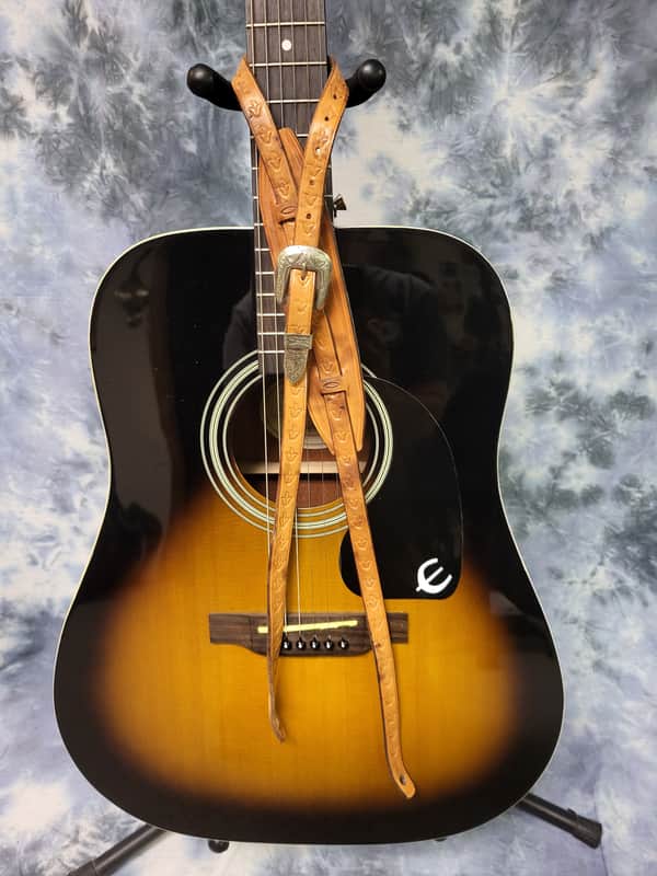 Vintage Leather USA "Old School" Style Full Grain Leather Cowboy Silver Buckle Fancy Short Childs Guitar Strap Metal Buckle Case Candy image 1