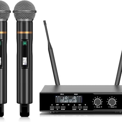 Wireless Professional Microphone System, Cordless Handheld Dynamic Mic, Dual UHF 200-Channel, Metal Microphones 328ft Long Range for Karaoke, Church, DJ, Wedding, Singing image 1