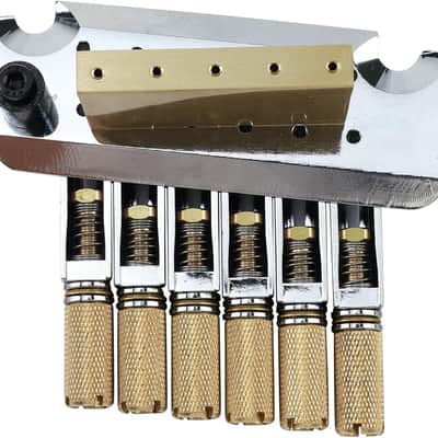 10.5mm Headless Electric Guitar Bridge Chrome Brass Block Saddle Hardened Steel Plate 2 point tremolo bridge for Fanned-fret 6 String Headless Electric Guitar Replacement parts image 3