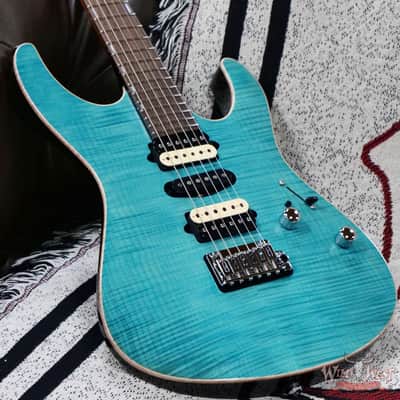 Suhr Custom Set Neck Modern HSH Flame Maple Top Blower Switch 24 Stainless Steel Jumbo Frets Bahama Blue 6.95 lbs image 8