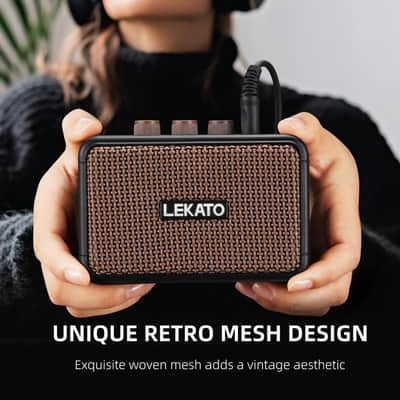 LEKATO Mini Guitar Amplifier, Dual Speakers 5W, Rechargeable Electric Guitar Amp Bluetooth with Clean Overdrive, 6H Working, Headphone Jack, Portable Small Amp for Practice AG-04 (Brown) image 5