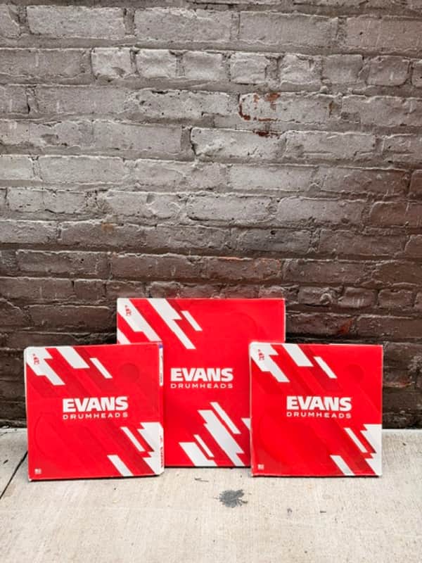 Evans Used Clear Drum Heads 16" Hydraulic Red, 12" Hydraulic Red, 12" Clear and 10" Clear Respectively image 1