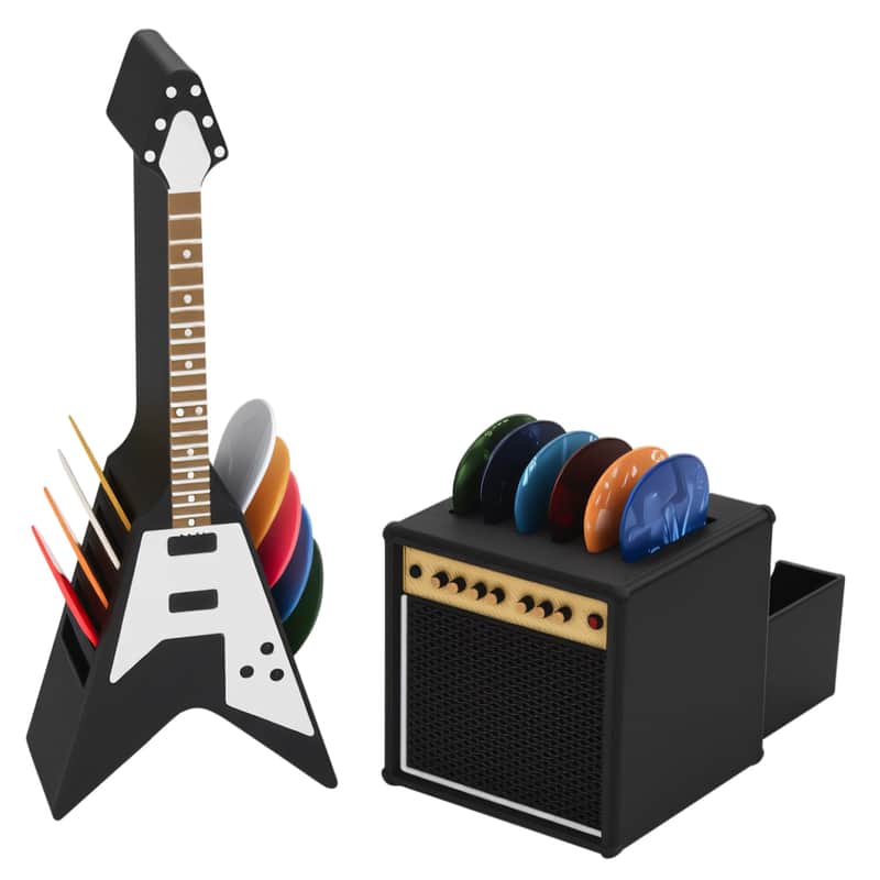 Guitar Picks Holder Box, Pick Display Holder, Amp Speaker Styled Pick Holder and V-Shaped Guitar Pick Holder, Pick Storage Box Set for Guitar Players and Music Enthusiasts image 1