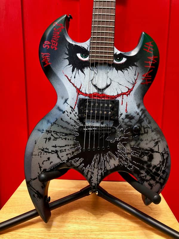 Handpainted Joker Batman Bat shape Brownsville Guitar image 1