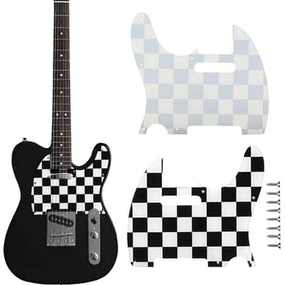 8 Hole Guitar Pickguard,Black/White Grid Guitar Pickguard Scratch Plate for Tele/Telecaster Guitar Grid Scratch Plate Pickguards for Telecaster Electric Guitar,Telecaster Style Pickguard image 3