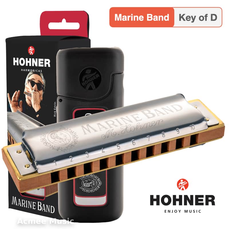 Hohner Marine Band 1896 Key of D Diatonic Harmonica MBAND-D with Case image 1