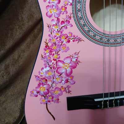 38" LOVELY FLORAL HAND-PAINTED PINK CLASSICAL GUITAR image 4