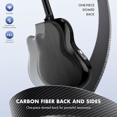 Acoustic Electric Guitar Kit - 41” Carbon Fiber Adult Beginner Set with Bag and Strap Built-In Pickup Rich Resonance & Warm Tone for Performance Ready, High-Gloss Black Finish image 3