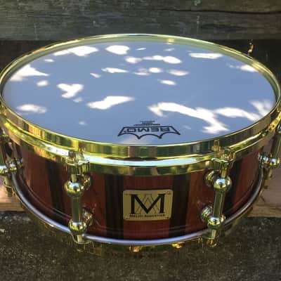 Meliti Acoustics 14'' x 5.5'' Bubinga and Ebony Stave Snare Drum 2015 Clear Gloss image 7