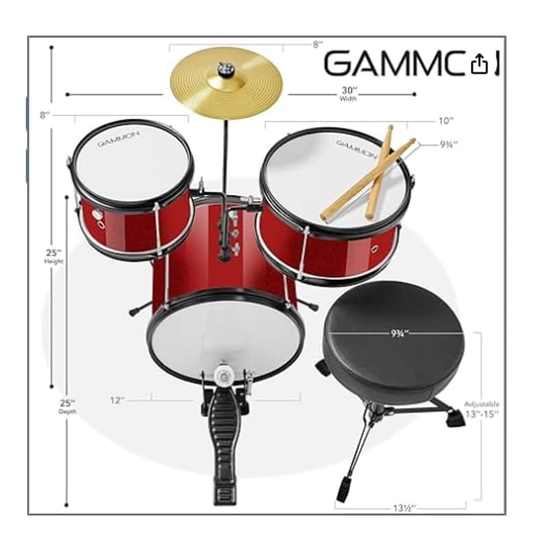 🎸3 Piece Junior Size Acoustic Drum Kit with Snare, Cymbal, and Throne🎸 image 1