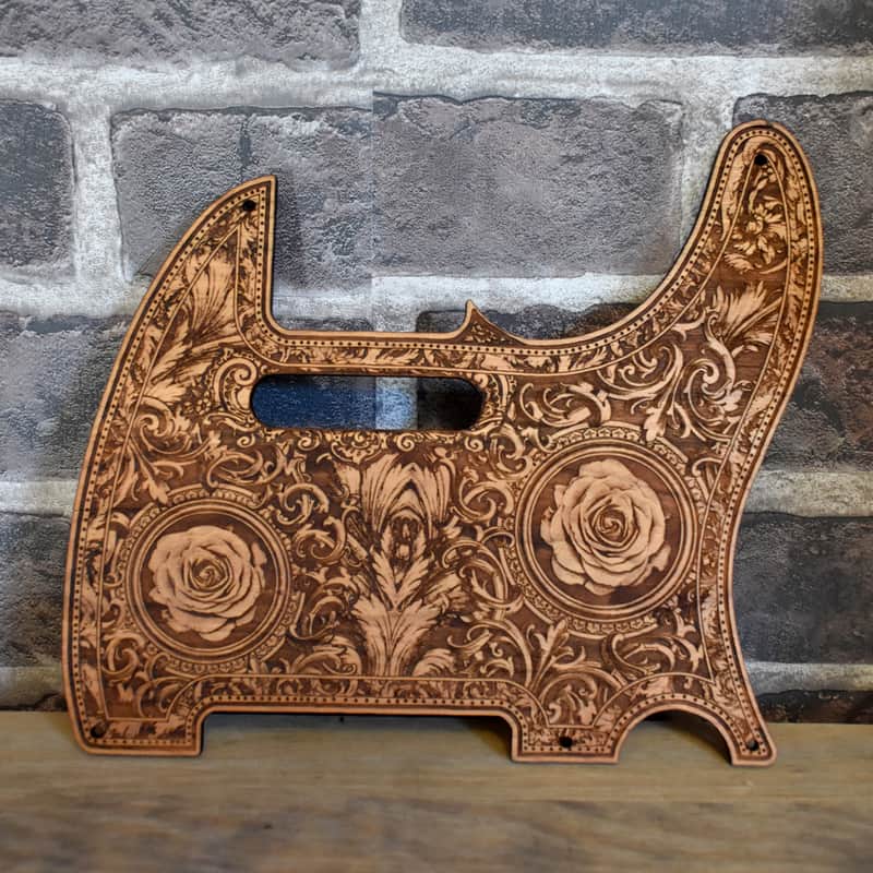 Handcrafted Cherrywood Pickguard for Fender Telecaster – Laser-Engraved Unique Design image 1