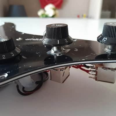 Handmade prewired HSH neodymium Strat pickguard with HB split switch TR BL and mid PU cutoff switch. PAF style HB's. image 11