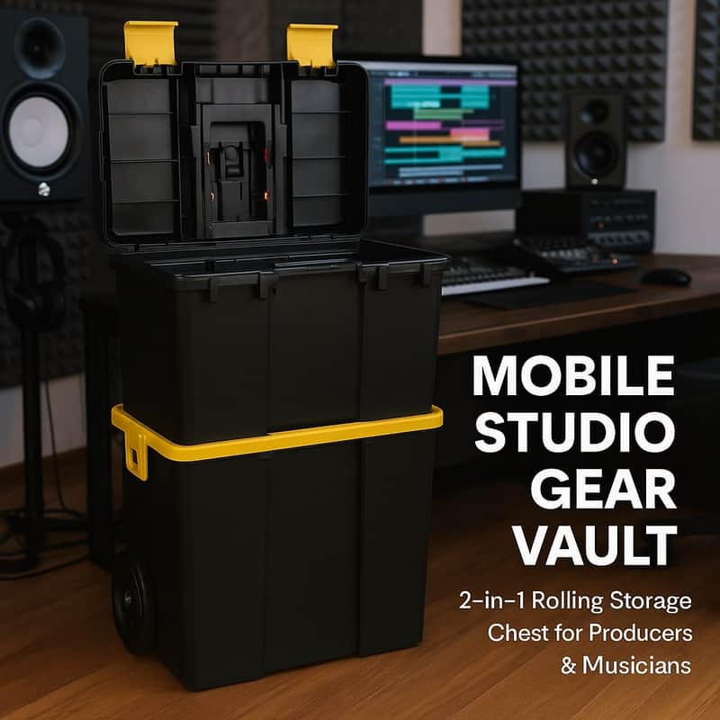Mobile Studio Gear Vault – 2-in-1 Rolling Storage Chest for Producers & Musicians | Stackable Lockable Utility Box for Studio Gear, Cables, Mics & Controllers image 1