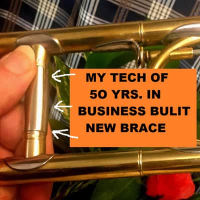 HISTORIC 1920 F.E. OLDS TROMBONE FAMOUSLY OWNED: " THE HARMONIAN " USED IN 1920-30'S BEN SELVEN ORCHESTRA EXCELLENT TECH. SERVICED W/ORG. CASE / ELKHORN MPC image 11