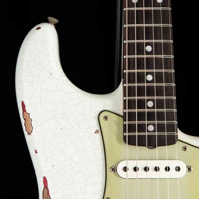 Fender Custom Shop 1960 Stratocaster Heavy Relic Olympic White Over Red Sparkle image 11