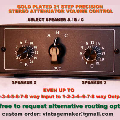 1 way in – 3 Way Out  - 2 x 6 - Dual  Volume Knob Controller - Stereo Balanced Passive Discrete Speaker Selector Stereo Line Switcher image 2