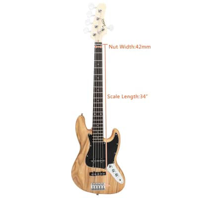 Glarry Burlywood GJazz Electric Full Size 5 String Bass Guitar image 6