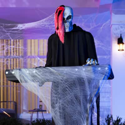 6-Foot Skeleton Reaper Keyboard Player – Life-Size Halloween Animatronic Musician with Bluetooth & Motion Activation image 6