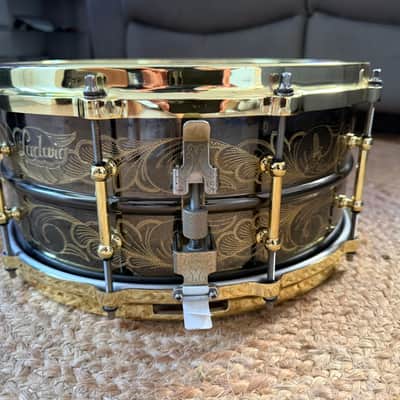 Ludwig 100th Anniversary Black Beauty John Aldridge Engraved 2009 - Black nickel plated with gold plated hardware image 2