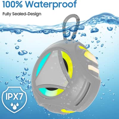 Portable Waterproof Bluetooth Speaker with RGB Lights, Floating Design, Built-In Microphone, 24-Hour Playtime & TWS Stereo for Shower, Pool, Beach and Outdoor Use image 7