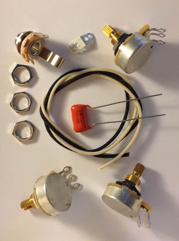 Wiring Harness Kit For J Bass 500k CTS 450G Knurled Pots .068uf 225P Orange Drop Cap image 1